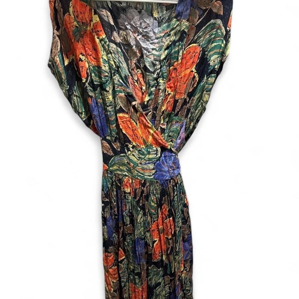 VTG 90s Boho Festival Coachella Colorful Maxi Wrap Dress Together Size L